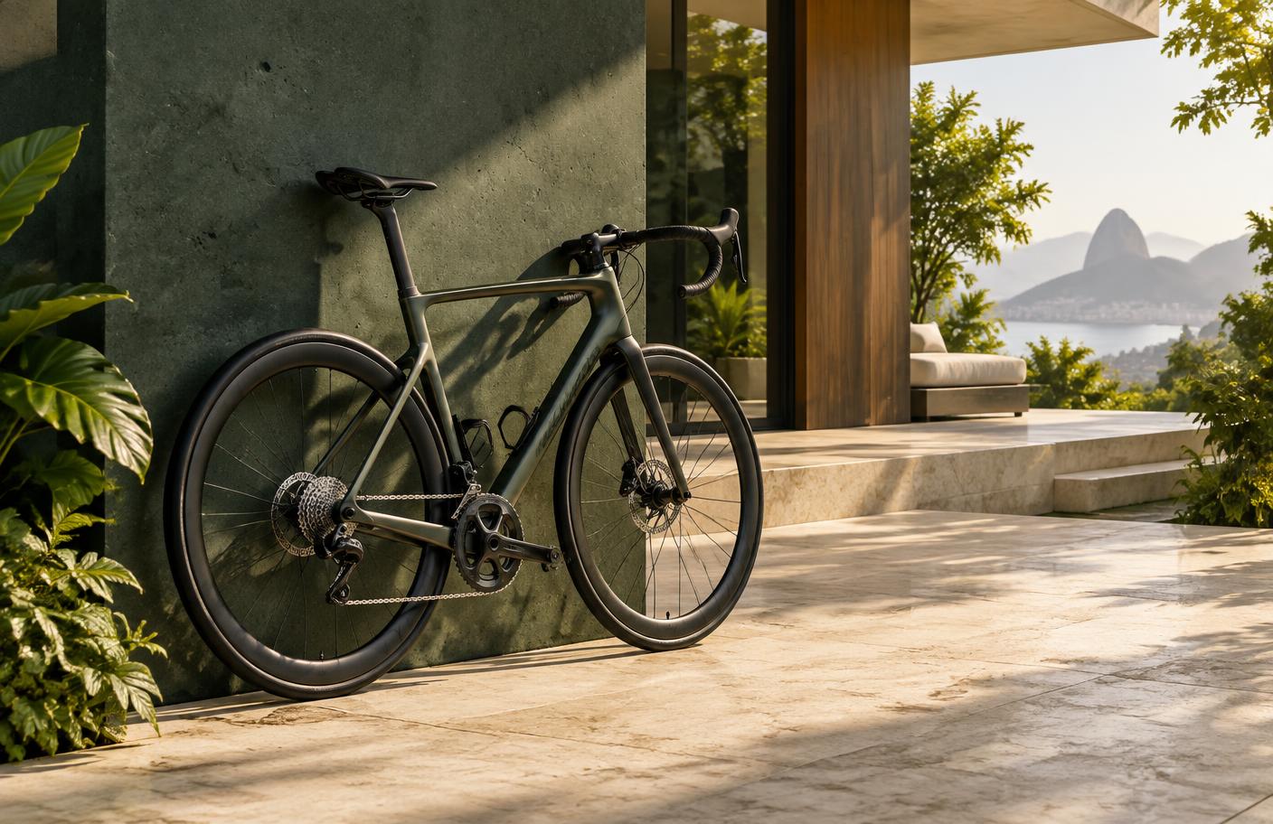 Bicicleta de alta performance em residência contemporânea